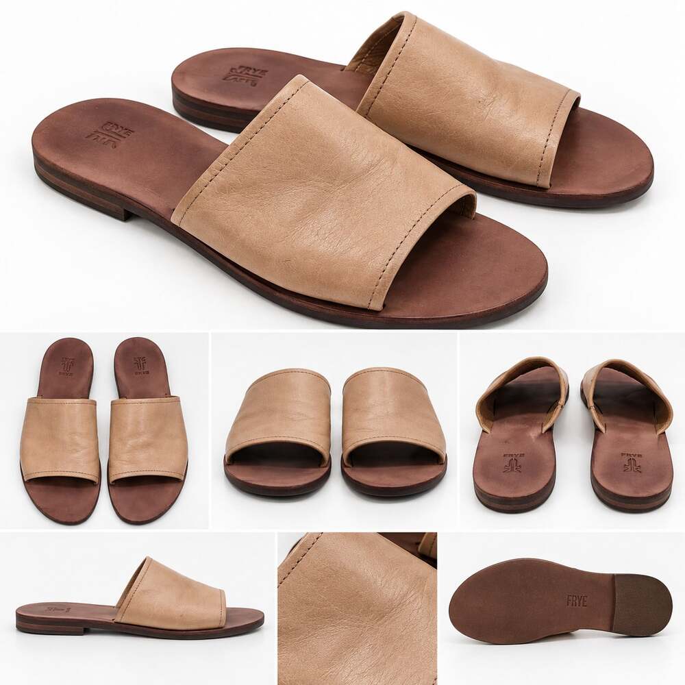 Frye Womens US 5.5 Tan Leather Slide Sandals Flat Casual Minimalist Shoe